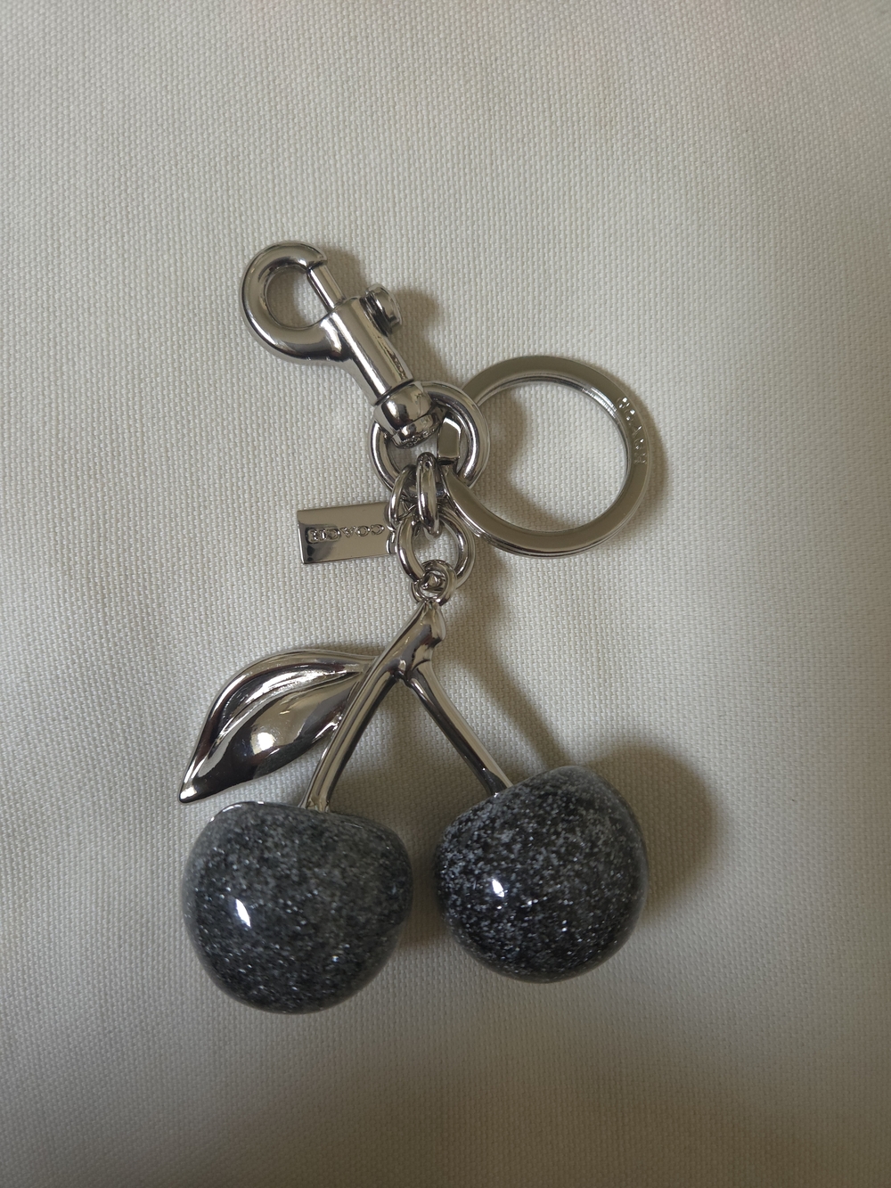 Silver and Dark Gray Glitter Cherry Keychain